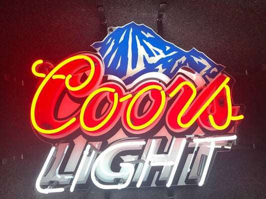 Light Up Coors Light Mountain Beer Sign - Vintage style Handmade Glass Neon Lamps - Bar/Business Logo decor 19"x15"