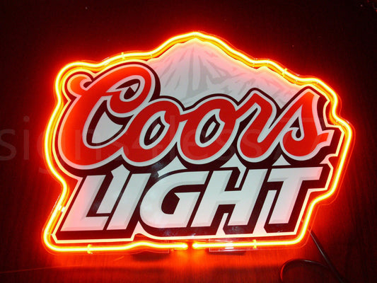 Light Up Coors Light Mountain Beer Sign - Vintage style Handmade Glass Neon Lamps - Bar/Business Logo decor 14"x10"