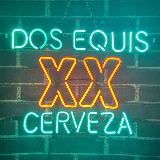 Light Up Cerveza XX Dos Equis Beer Sign - Vintage style Handmade Glass Neon Lamps - Bar/Business Logo decor 17"x14"