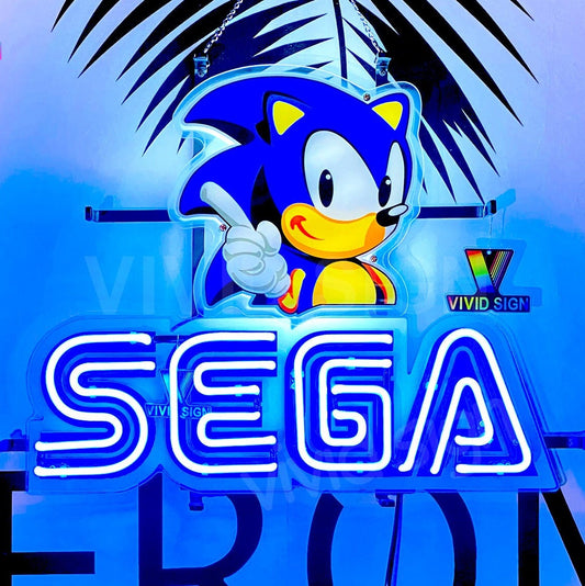 Light Up SEGA Arcade Sonic Game Sign - Vintage style Handmade Glass Neon Lamps - Bar/Business Logo decor 20"x16"