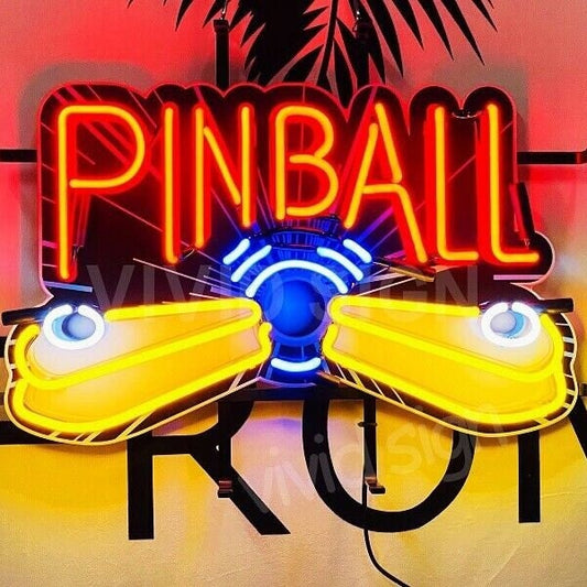 Light Up Pinball Flippers Arcade Sign - Vintage style Handmade Glass Neon Lamps - Bar/Business Logo decor 20"x15"