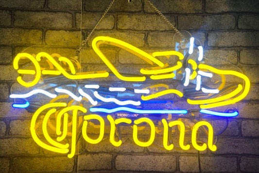 Light Up Corona Sea Plane Beer Sign - Vintage style Handmade Glass Neon Lamps - Bar/Business Logo decor 20"x16"