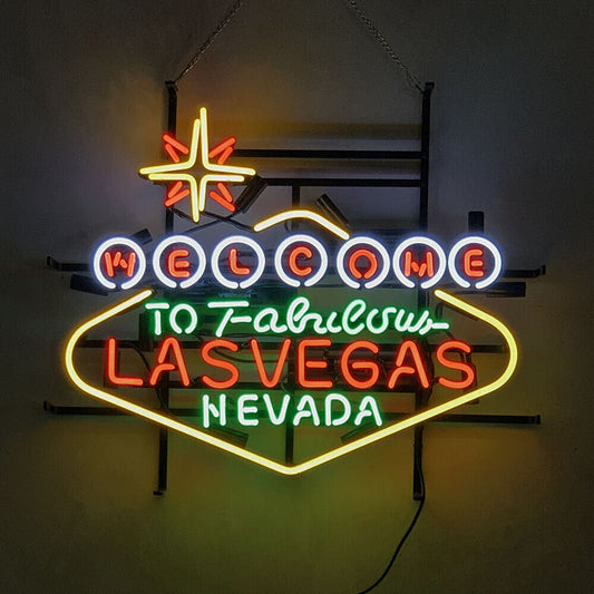 Light Up Welcome to Fabulous Las Vegas Gamble Casino Sign - Vintage style Handmade Glass Neon Lamps - Bar/Business Logo decor 24"x20"