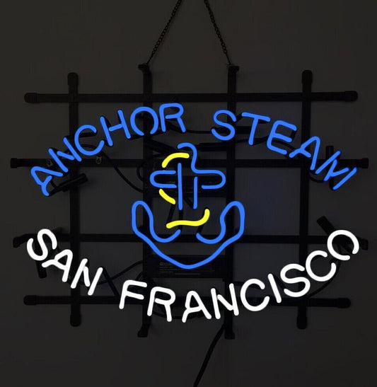 Light Up Anchor Steam Beer San Francisco Sign - Vintage style Handmade Glass Neon Lamps - Bar/Business Logo decor 20"x16"