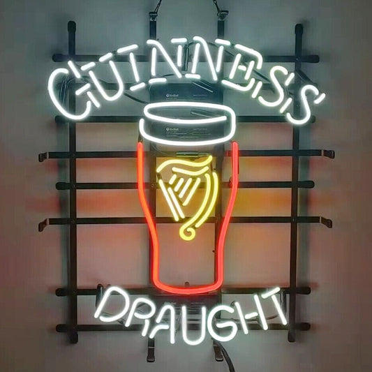 Light Up Guinness Draught Beer Mug Harp PubSign - Vintage style Handmade Glass Neon Lamps - Bar/Business Logo decor 19"x15"