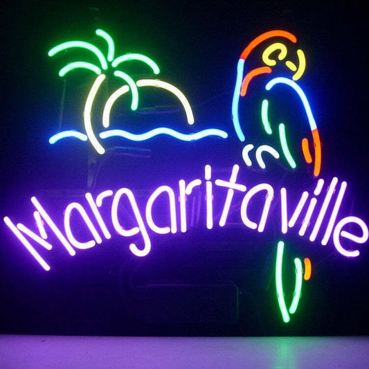 Light Up Parrot Margaritaville Beer Palm Trees Sign - Vintage style Handmade Glass Neon Lamps - Bar/Business Logo decor 19"x15"