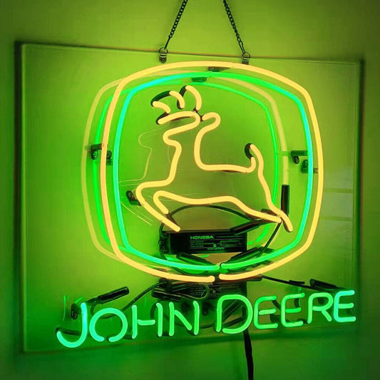 Light Up John Deere Farm Tractor Deer Sign - Vintage style Handmade Glass Neon Lamps - Bar/Business Logo decor 19"x15"