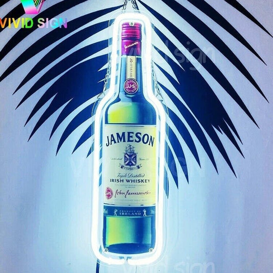 Light Up Jameson Irish Whiskey Bottle Acrylic Sign - Vintage style Handmade Glass Neon Lamps - Bar/Business Logo decor 14"