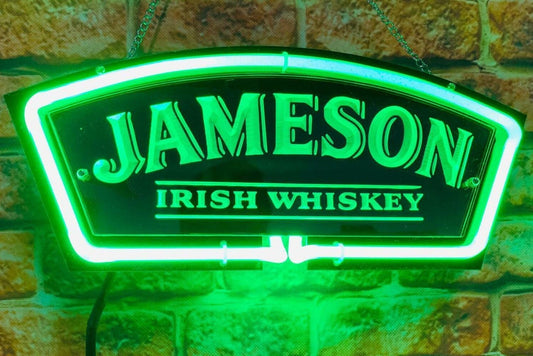 Light Up Jameson Irish Whiskey 3D Carved Sign - Vintage style Handmade Glass Neon Lamps - Bar/Business Logo decor 14"