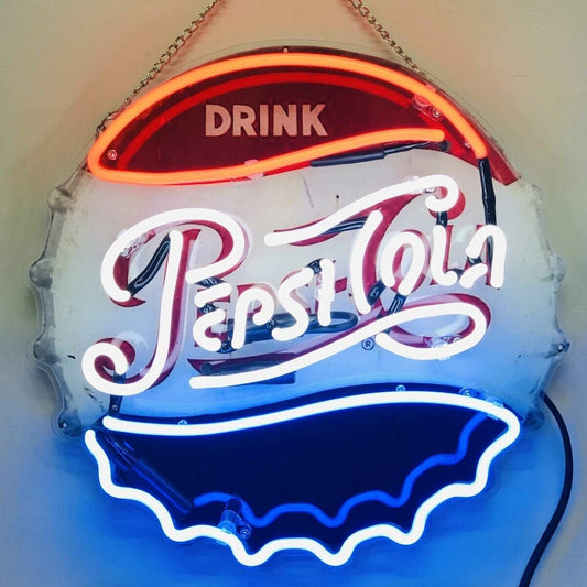 Light Up Drink Pepsi Cola Bottlecap Acrylic Sign - Vintage style Handmade Glass Neon Lamps - Bar/Business Logo decor