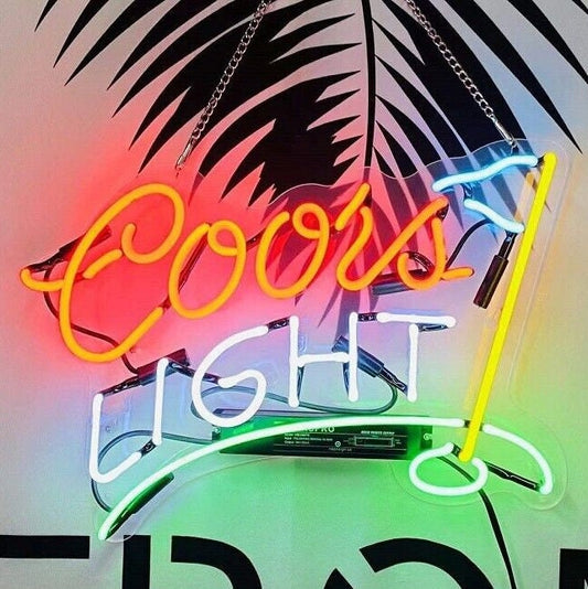 Light Up Coors Light Golf Flag Sign - Vintage style Handmade Glass Neon Lamps - Bar/Business Logo decor 14"