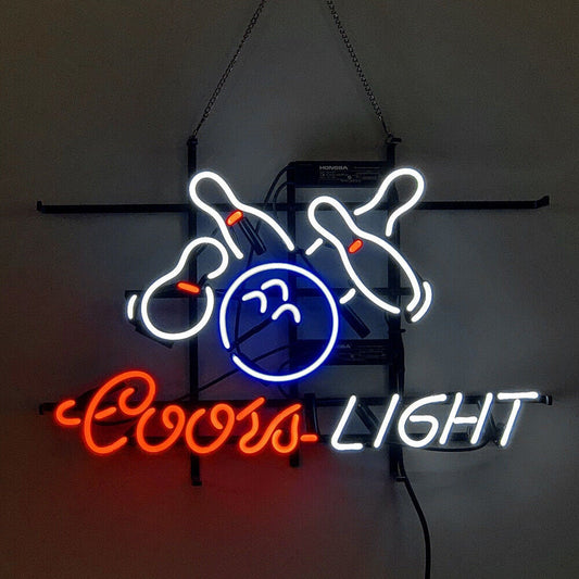 Light Up Coors Light Beer Bowling Alley Pins Sign - Vintage style Handmade Glass Neon Lamps - Bar/Business Logo decor 19"x15"