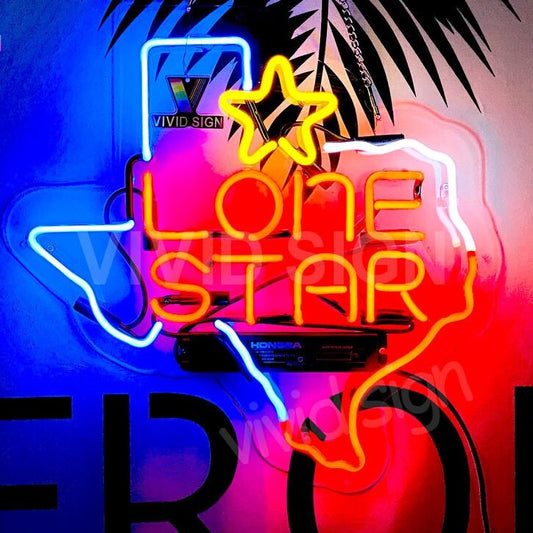 Light Up Texas State Map Lone Star Acrylic Beer Pub Sign - Vintage style Handmade Glass Neon Lamps - Bar/Business Logo decor 17"x16"