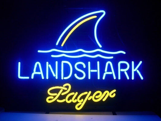 Light Up Landshark Lager Beer Pub Sign - Vintage style Handmade Glass Neon Lamps - Bar/Business Logo decor 19"x15"