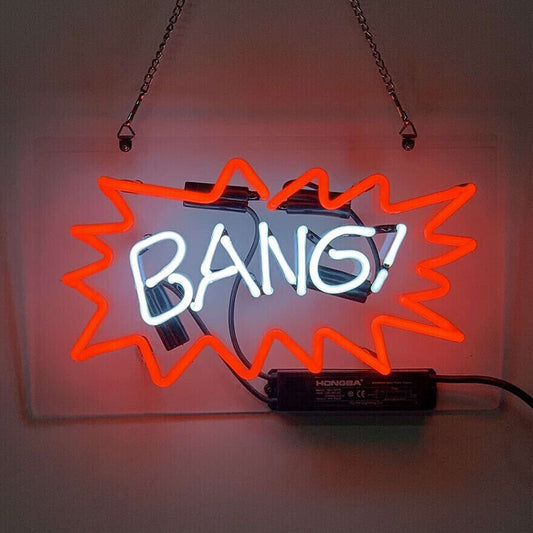 Light Up Bang Pow Action Comic Style Sign - Vintage style Handmade Glass Neon Lamps - Bar/Business Logo decor 14"