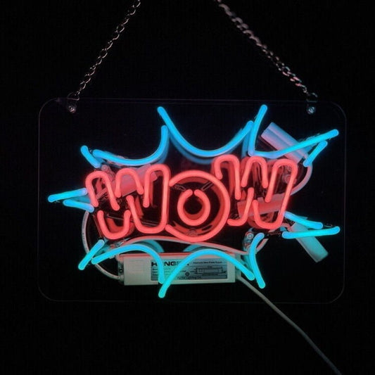 Light Up WOW Exploding Comic style Sign - Vintage style Handmade Glass Neon Lamps - Bar/Business Logo decor 14"x9"