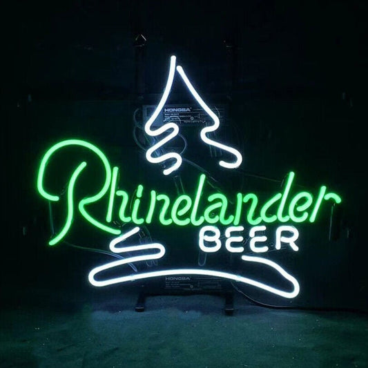 Light Up Rhinelander Beer Sign - Vintage style Handmade Glass Neon Lamps - Bar/Business Logo decor 17"