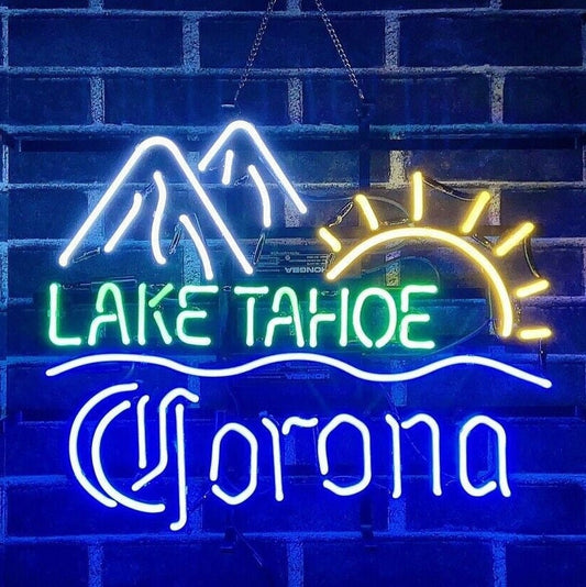 Light Up Corona Lake Tahoe Mountain Sign - Vintage style Handmade Glass Neon Lamps - Bar/Business Logo decor 20"x16"