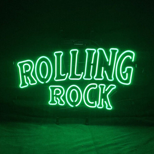 Light Up Rolling Rock Beer Sign - Vintage style Handmade Glass Neon Lamps - Bar/Business Logo decor 20"x16"