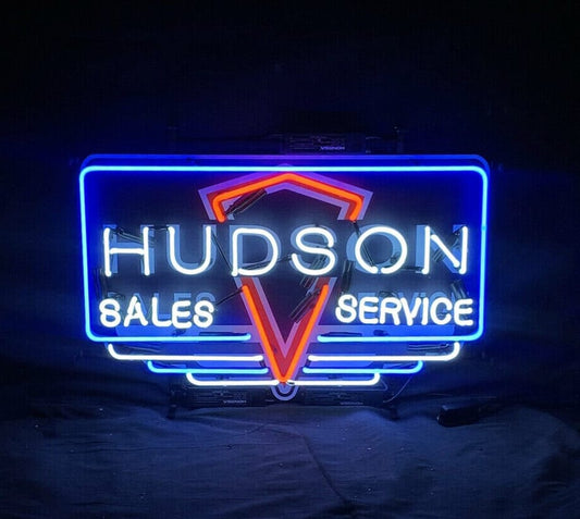 Light Up Hudson Sales Service Sign - Vintage style Handmade Glass Neon Lamps - Bar/Business Logo decor 24"