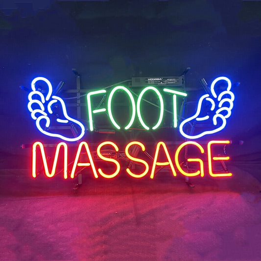 Light Up Foot Massage Sign - Vintage style Handmade Glass Neon Lamps - Bar/Business Logo decor 24"