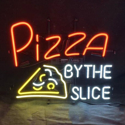 Light Up Pizza by The Slice Wall Sign - Vintage style Handmade Glass Neon Lamps - Bar/Business Logo decor 20"