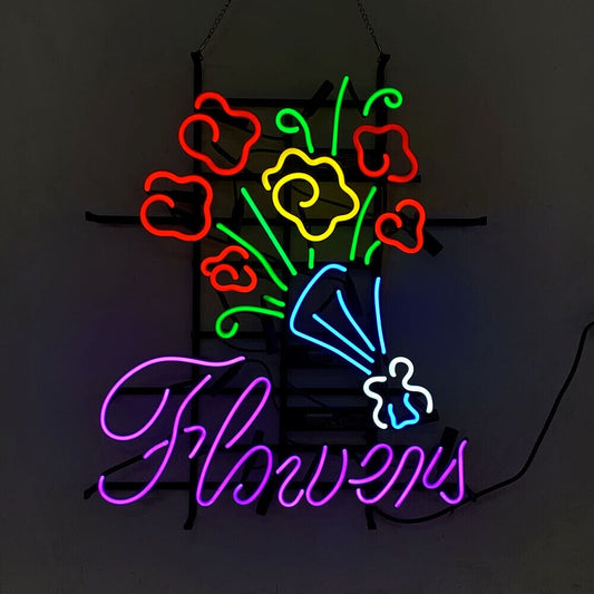 Light Up Bouquet of Flowers Sign - Vintage style Handmade Glass Neon Lamps - Bar/Business Logo decor 24"x20"