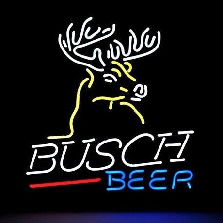 Light Up Busch Beer Deer Stag Hunter's Sign - Vintage style Handmade Glass Neon Lamps - Bar/Business Logo decor 17"