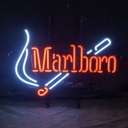 Light Up Marlboro Cigarette Smoking Sign - Vintage style Handmade Glass Neon Lamps - Bar/Business Logo decor 17"x14"