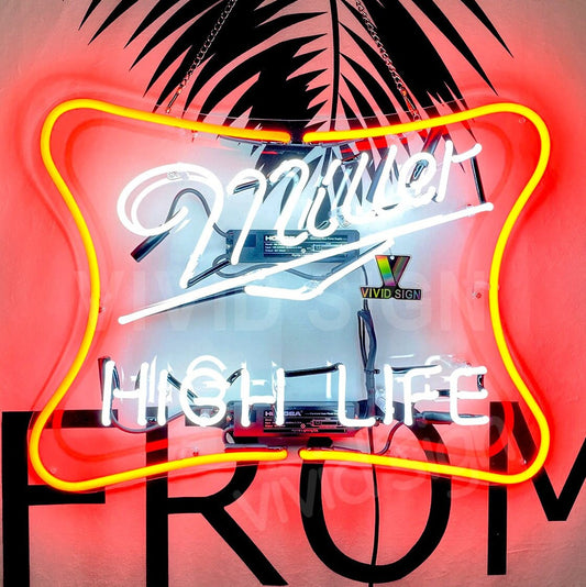 Light Up Miller High Life Lite Beer Sign - Vintage style Handmade Glass Neon Lamps - Bar/Business Logo decor 20"x16"