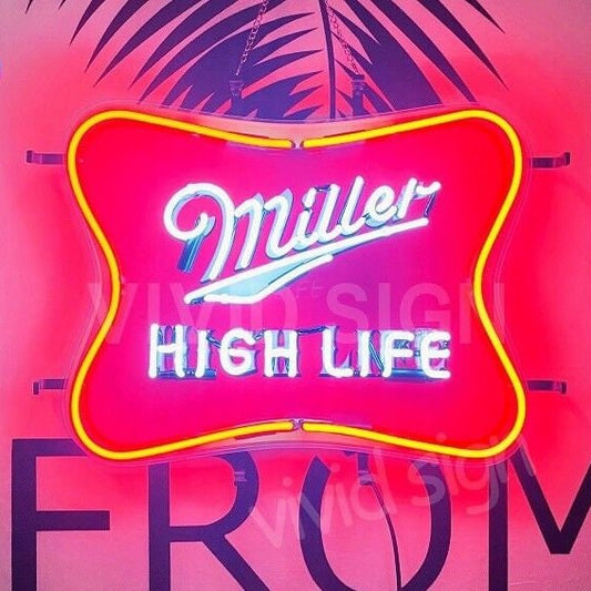 Light Up Miller Lite High Life Beer Sign - Vintage style Handmade Glass Neon Lamps - Bar/Business Logo decor 20"x15"