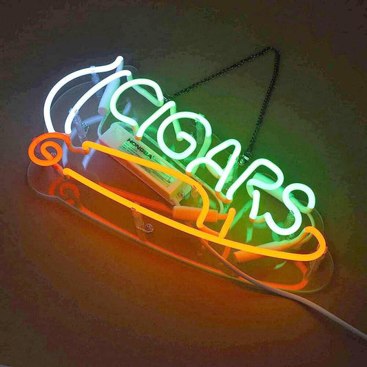 Light Up Cigars Bar Smoke Open Sign - Vintage style Handmade Glass Neon Lamps - Bar/Business Logo decor 14"