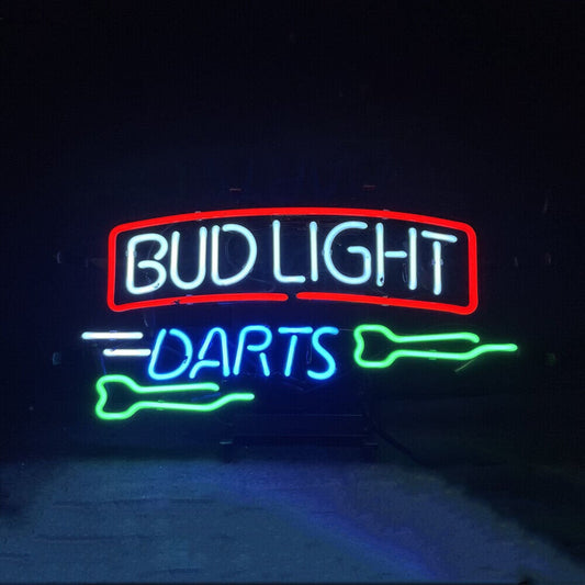 Light Up Bud Light Beer Darts Sign - Vintage style Handmade Glass Neon Lamps - Bar/Business Logo decor 17"