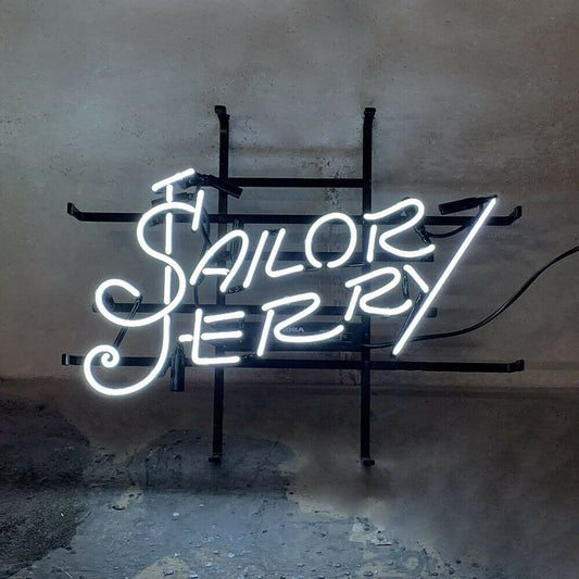 Light Up Sailor Jerry Rum Sign - Vintage style Handmade Glass Neon Lamps - Bar/Business Logo decor 19"