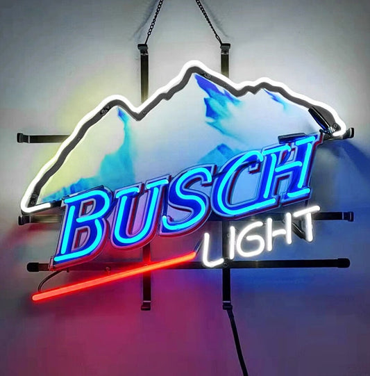 Light Up Busch Beer Lager Mountains Sign - Vintage style Handmade Glass Neon Lamps - Bar/Business Logo decor 19"x15"