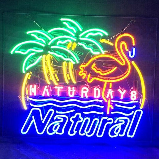 Light Up Naturdays Natural Famingo Beer Sign - Vintage style Handmade Glass Neon Lamps - Bar/Business Logo decor 24"x20"