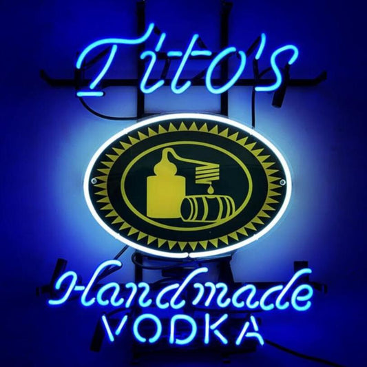 Light Up Tito's Handmade Vodka Sign - Vintage style Handmade Glass Neon Lamps - Bar/Business Logo decor 19"x15"