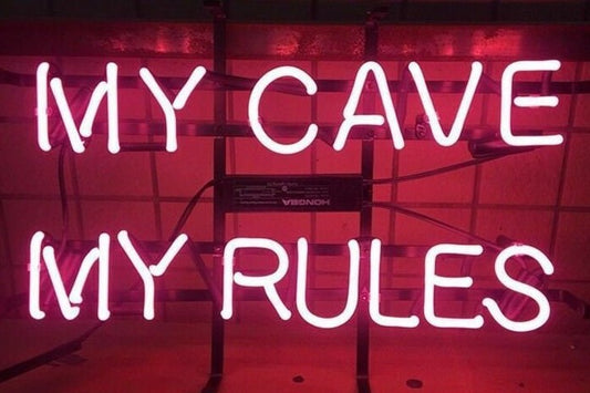 Light Up My Cave My Rules Sign - Vintage style Handmade Glass Neon Lamps - Bar/Business Logo decor 17"x14"