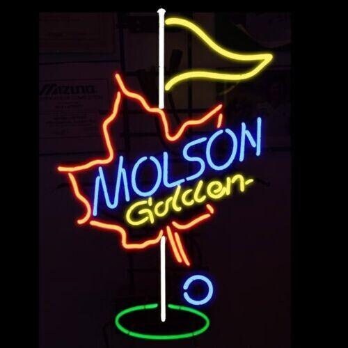 Light Up Molson Golden Golf Beer Sign - Vintage style Handmade Glass Neon Lamps - Bar/Business Logo decor 20"x16"