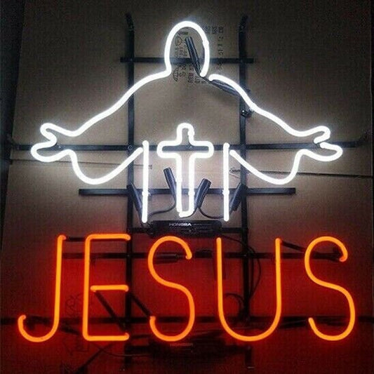 Light Up JESUS Cross God Prayer Church Sign - Vintage style Handmade Glass Neon Lamps - Bar/Business Logo decor 20"x24"