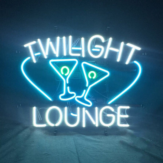 Light Up Twilight Lounge Martini Cup Glass Sign - Vintage style Handmade Glass Neon Lamps - Bar/Business Logo decor 24"x20"