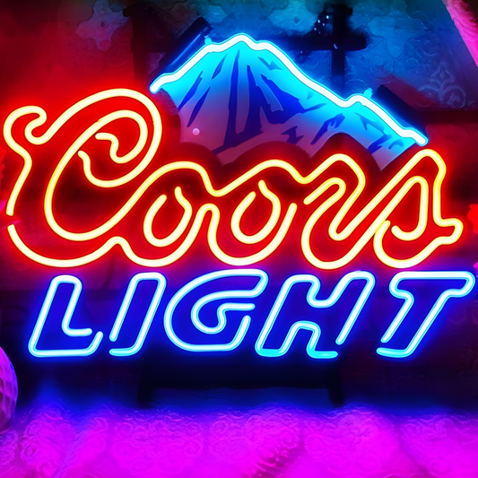 Light Up Coors Light Mountain Beer Sign - Vintage style Handmade Glass Neon Lamps - Bar/Business Logo decor 17"x14"