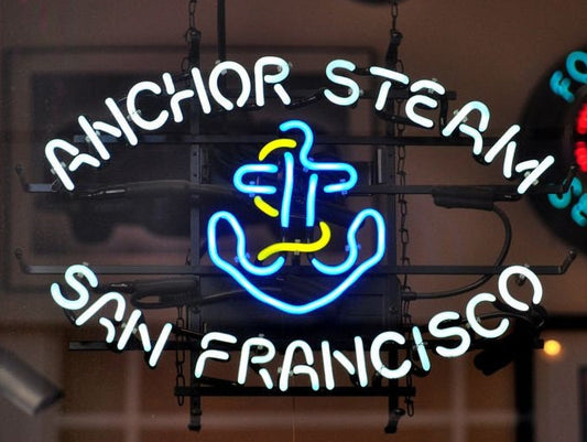 Light Up Anchor Steam Beer San Francisco Sign - Vintage style Handmade Glass Neon Lamps - Bar/Business Logo decor 20"x16"