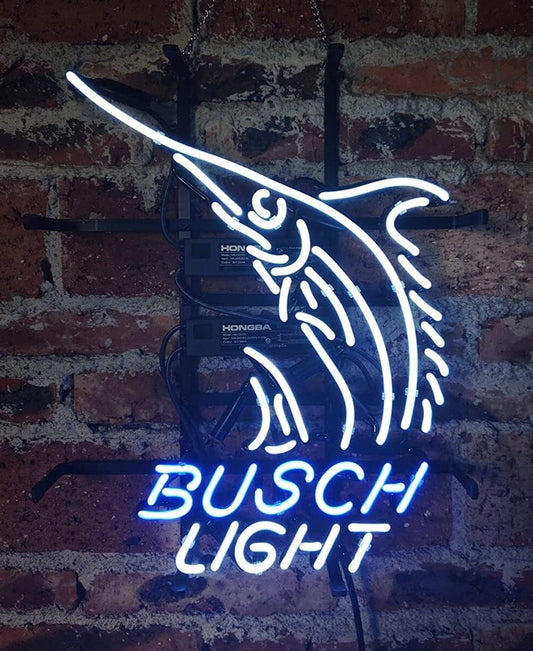 Light Up Busch Light Swordfish Sailfish Beer Sign - Vintage style Handmade Glass Neon Lamps - Bar/Business Logo decor 20"x16"