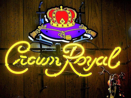 Light Up Crown Royal Whiskey Sign - Vintage style Handmade Glass Neon Lamps - Bar/Business Logo decor 20"x16"