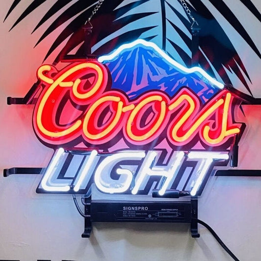 Light Up Coors Light Mountain Beer Sign - Vintage style Handmade Glass Neon Lamps - Bar/Business Logo decor 17"x14"