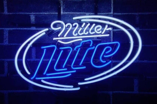 Light Up Miller Lite Beer Sign - Vintage style Handmade Glass Neon Lamps - Bar/Business Logo decor 17"x14"