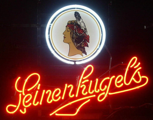 Light Up Leinenkugel's Wisconsin Beer Sign - Vintage style Handmade Glass Neon Lamps - Bar/Business Logo decor 17"x14"