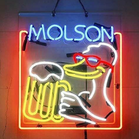 Light Up Molson Beer Mug Duck w/ Glasses Sign - Vintage style Handmade Glass Neon Lamps - Bar/Business Logo decor 19"