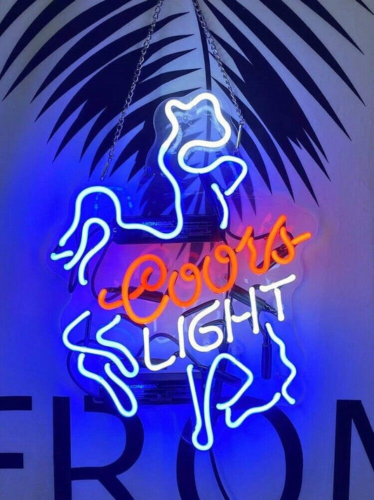 Light Up Coors Light Beer Cowboy Horse Sign - Vintage style Handmade Glass Neon Lamps - Bar/Business Logo decor 17"x14"